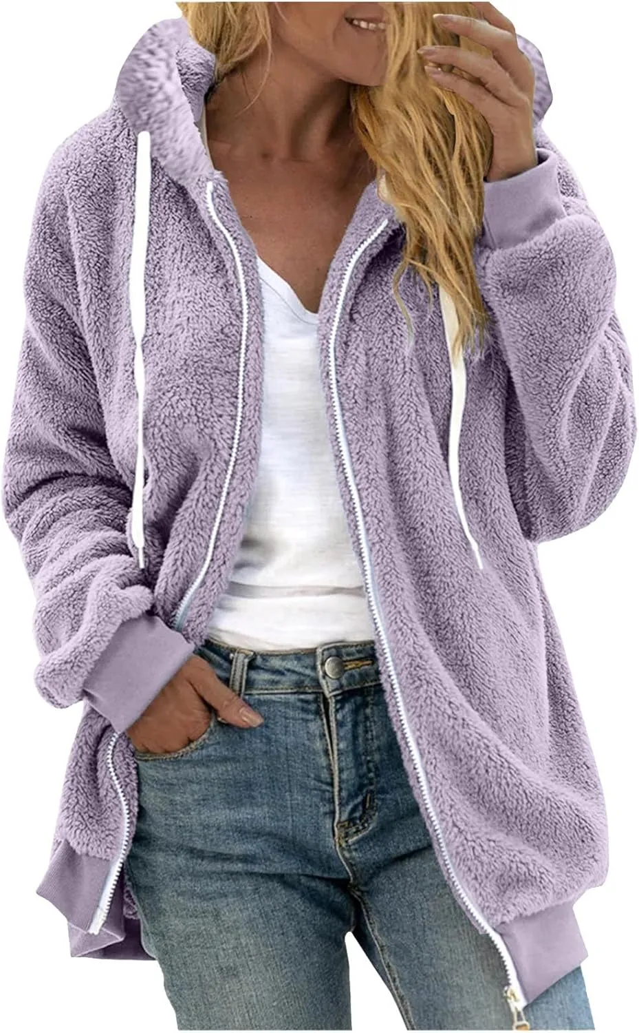 Winter Coats for Women Oversized Fuzzy Fleece Jacket Faux Fur Cardigan Coat Outwear Warm Teddy Coat Long Sleeve Hoodie
