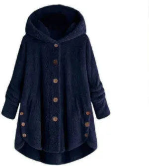 Winter Jackets for Women Fleece Button Jacket with Pockets Oversized Long Sherpa Hoodie Fuzzy Jacket Warm Teddy Coat