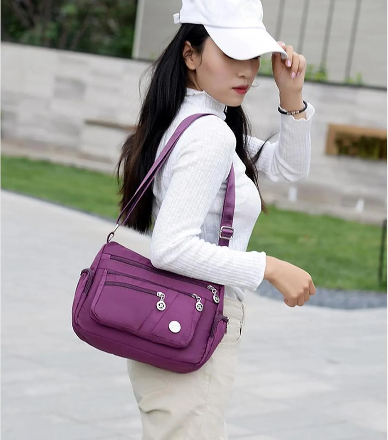 WITERY Nylon Crossboby Bags for Women - Waterproof Zipper Multi-Pocket Crossboby Purse Lightweight Shoulder Bag