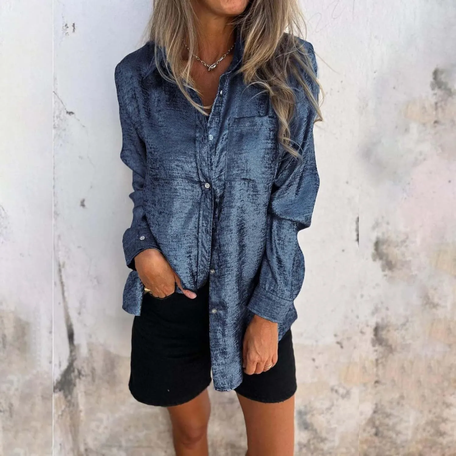 Women Button Down Linen Shirts Solid Color Linen Tops for Women Long Sleeve Loose Fit Vacation Beach Blouse