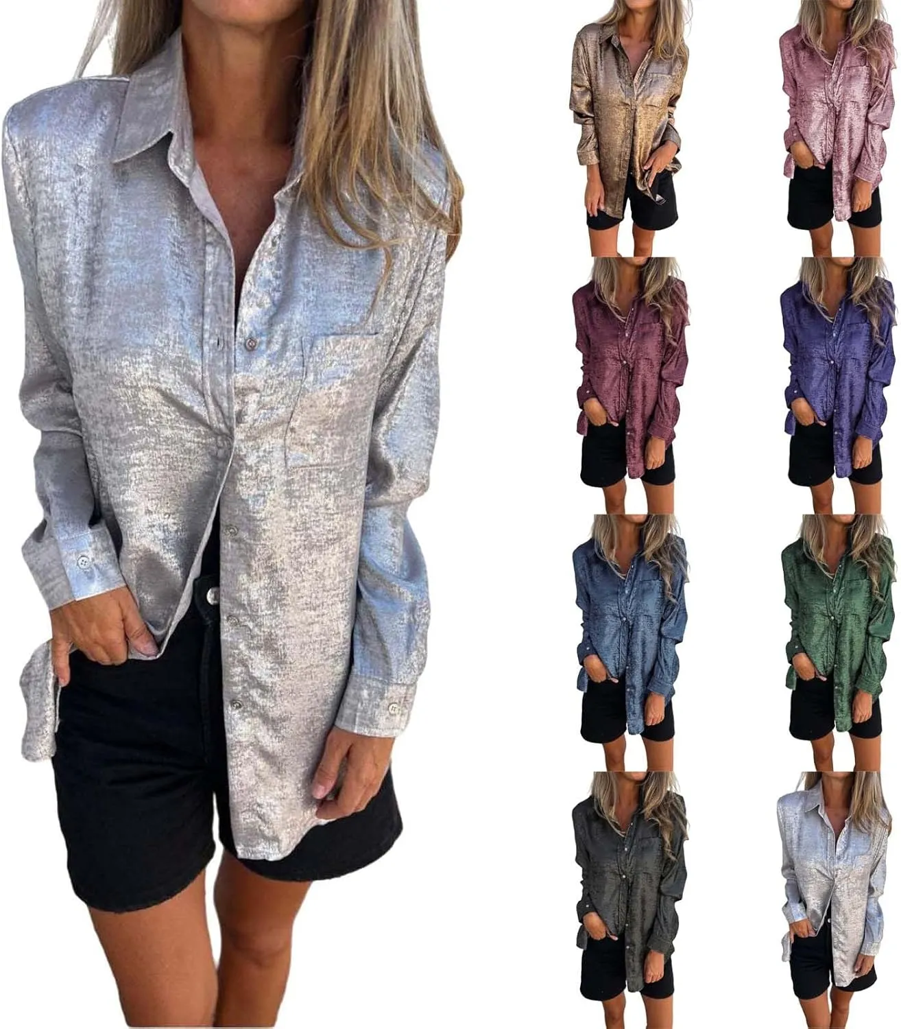 Women Button Down Linen Shirts Solid Color Linen Tops for Women Long Sleeve Loose Fit Vacation Beach Blouse