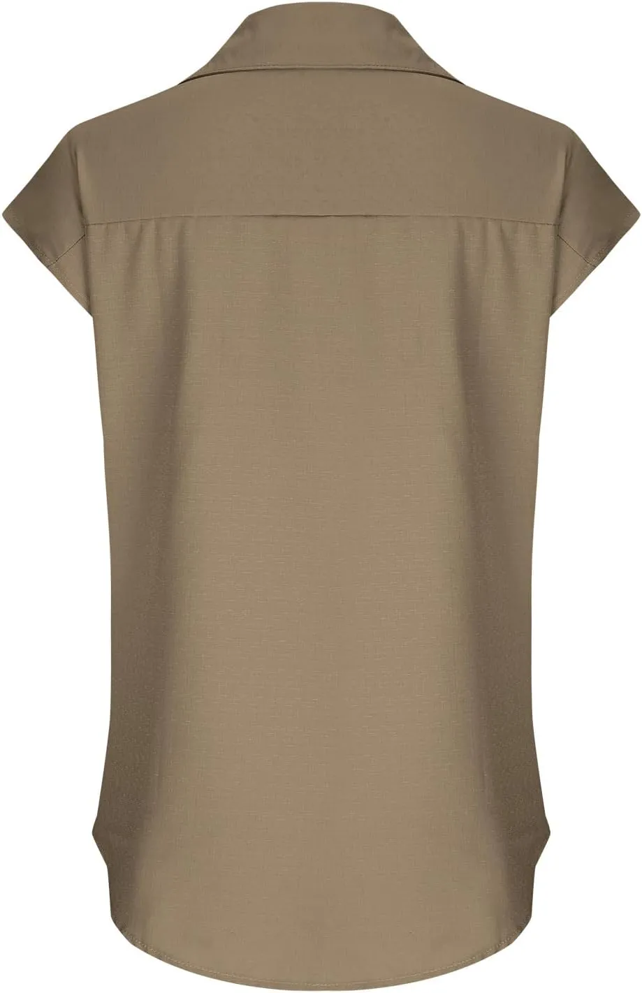 Women Cap Sleeve Button Down Shirts Summer Cotton Work Tees Blouse Lapel Collar Loose Tops Casual Solid T-Shirt