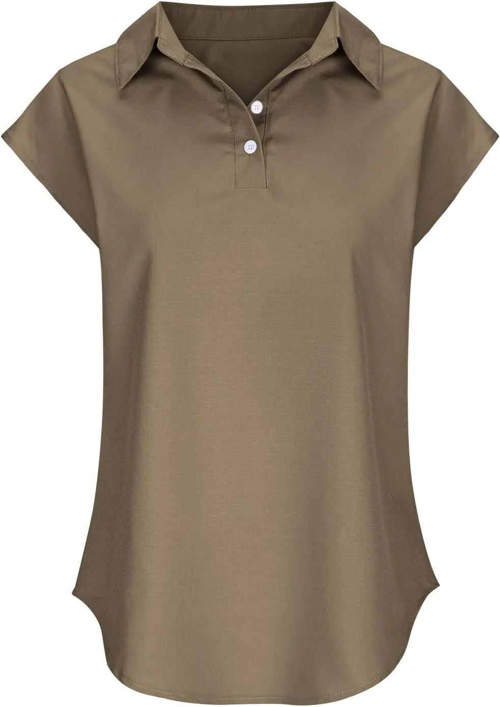Women Cap Sleeve Button Down Shirts Summer Cotton Work Tees Blouse Lapel Collar Loose Tops Casual Solid T-Shirt