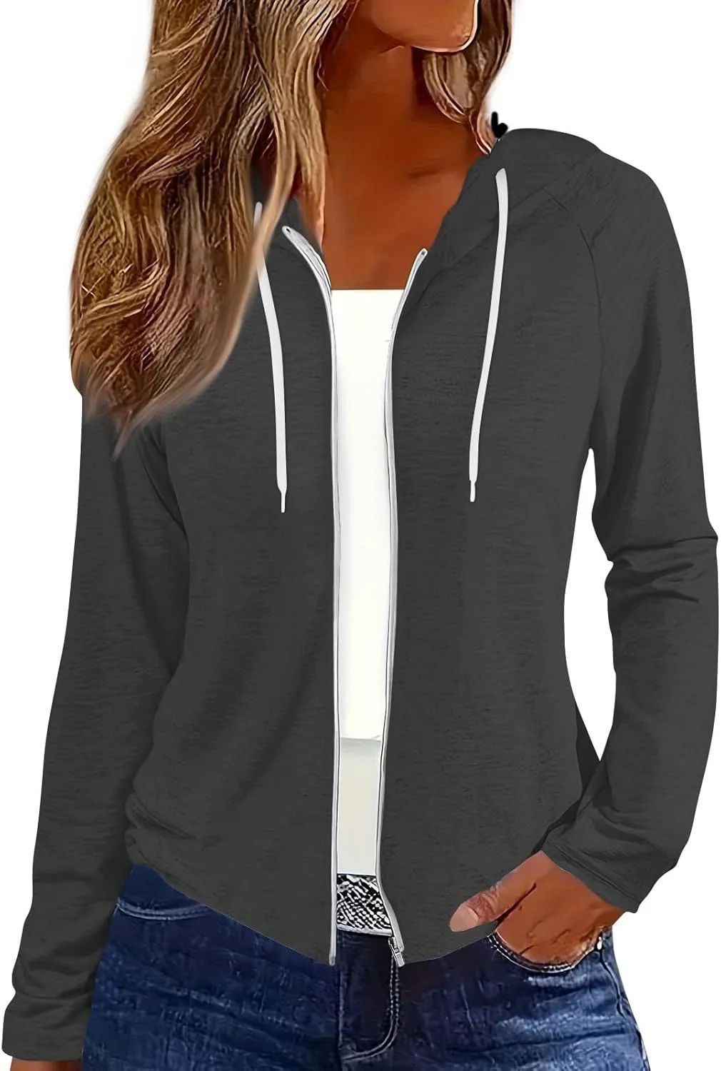 Women Fall Winter Oversized Long Sleeve Hoodie Coats Full Zip Up Crew Neck Trendy Casual Sweatshirt Jackets Tops