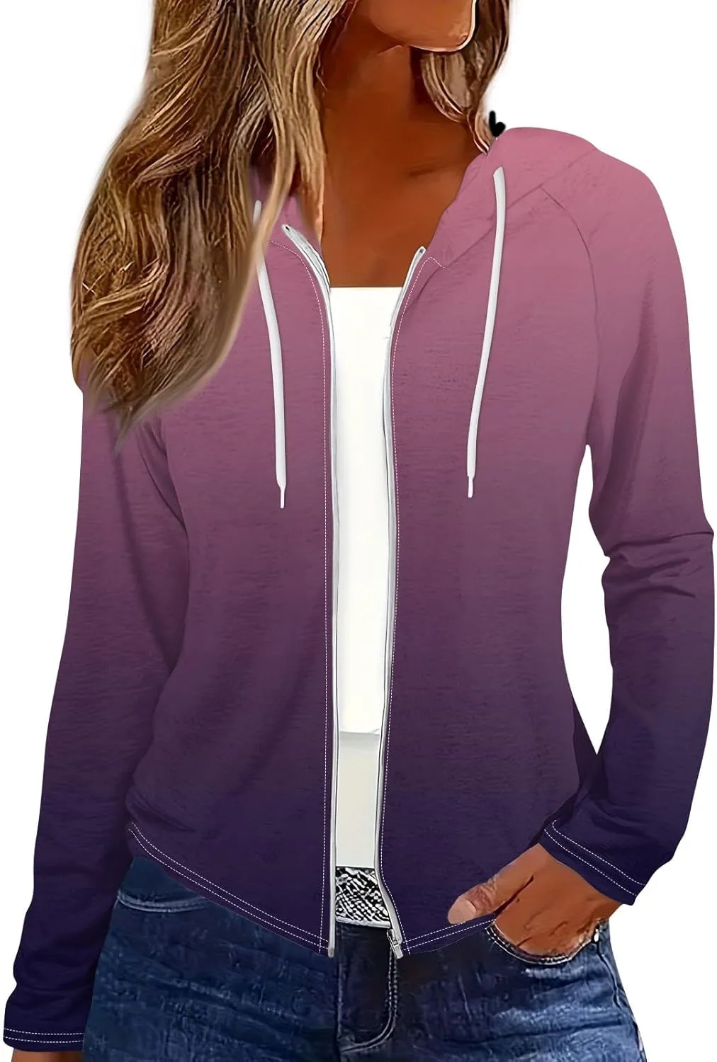 Women Fall Winter Oversized Long Sleeve Hoodie Coats Full Zip Up Crew Neck Trendy Casual Sweatshirt Jackets Tops
