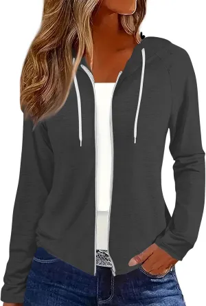 Women Fall Winter Oversized Long Sleeve Hoodie Coats Full Zip Up Crew Neck Trendy Casual Sweatshirt Jackets Tops