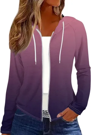 Women Fall Winter Oversized Long Sleeve Hoodie Coats Full Zip Up Crew Neck Trendy Casual Sweatshirt Jackets Tops