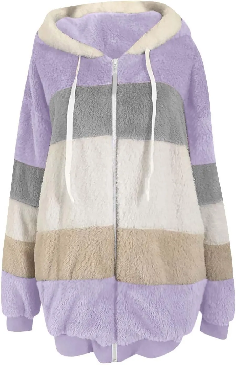 Women Faux Fur Zip Up Hoodies Sherpa Lined Winter Jackets Warm Plush Coat Oversized Fleece Warm Hoodie Outwear