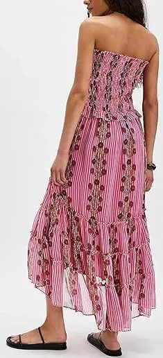Women Floral Spaghetti Strap Maxi Dress Sleeveless Tiered Ruffle Long Flowy Dresses Backless Holiday Beach Sundress