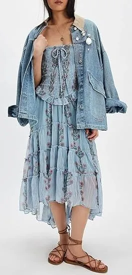 Women Floral Spaghetti Strap Maxi Dress Sleeveless Tiered Ruffle Long Flowy Dresses Backless Holiday Beach Sundress