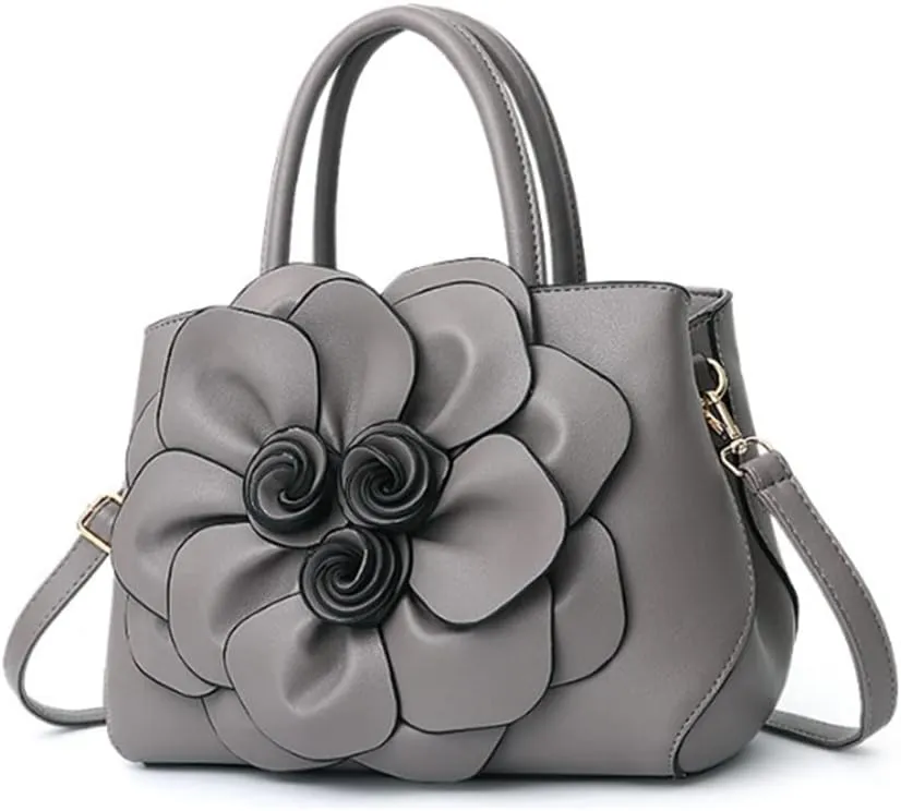 Women Flower Top Handle Handbag Purse PU Leather Satchel Petal Crossbody Shoulder Bag Tote