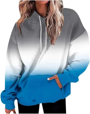 Women Gradient Color Oversized Hoodies Plus Size Loose Fit Cute Hoodie Baggy Sweatshirts Casual Long Sleeve Pullover