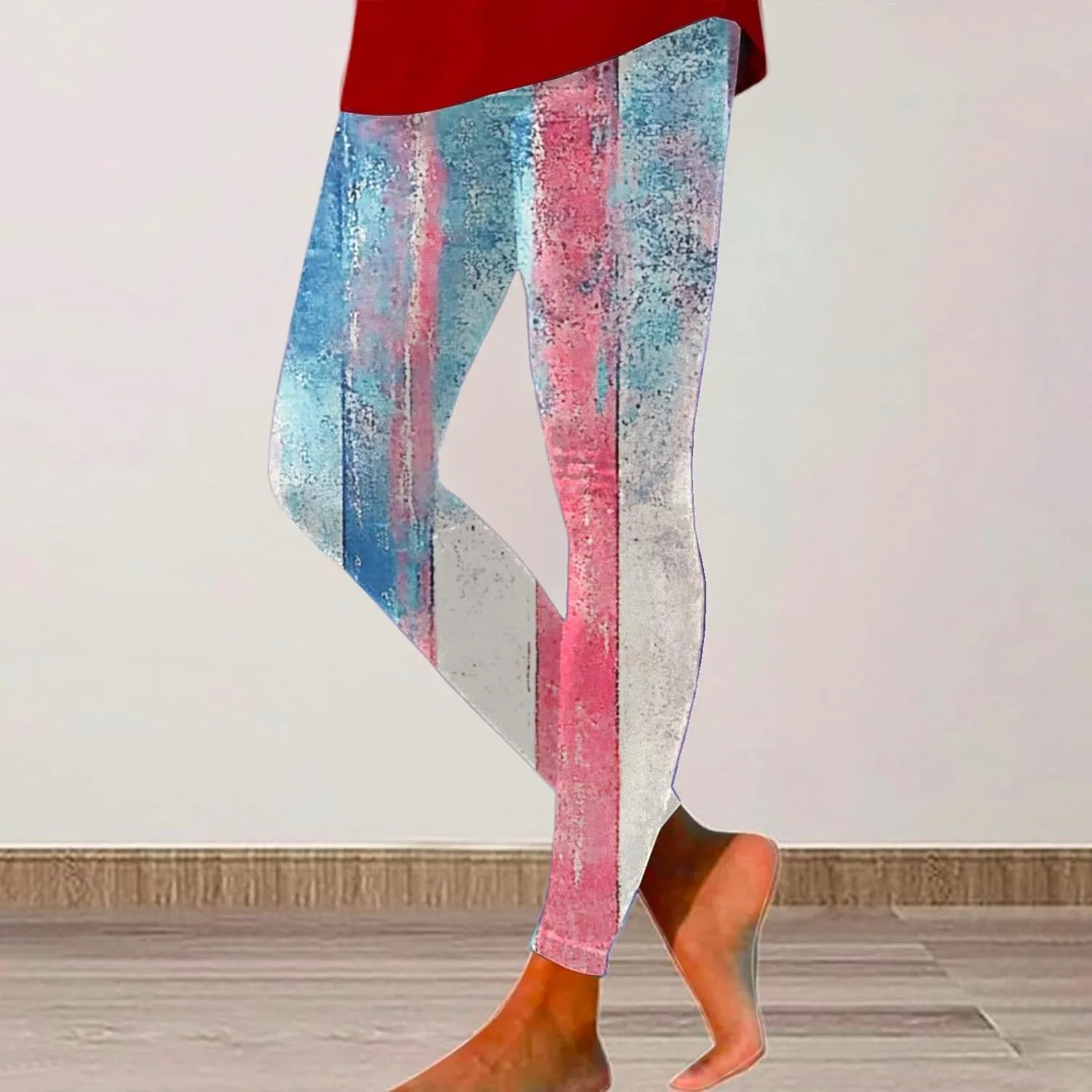 Women High Waist American Flag Leggings Seamless Stretch Yoga Jogging Sports Pants Stripes Patriotic Tights
