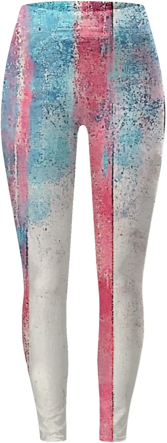 Women High Waist American Flag Leggings Seamless Stretch Yoga Jogging Sports Pants Stripes Patriotic Tights