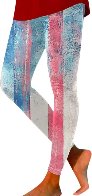 Women High Waist American Flag Leggings Seamless Stretch Yoga Jogging Sports Pants Stripes Patriotic Tights