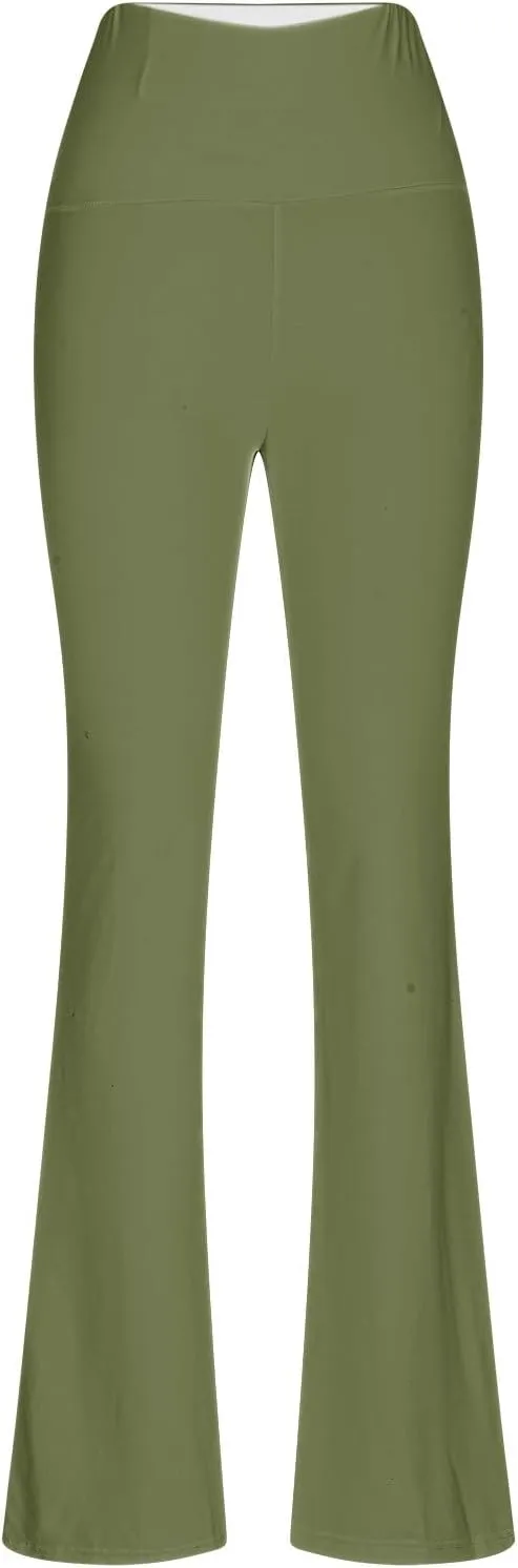 Women High Waist Pants Casual Stretchy Solid Color Sports Trousers Tight Fitting Hip Shaping Flared Pants