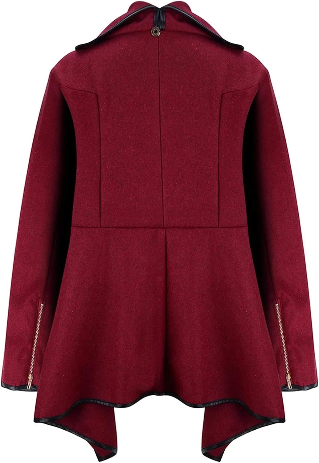 Women Irregular Bow Coat Zippers Long Sleeve Wool Warm Jacket Windbreaker Soft Front Zip Turtleneck Sweatshirt Womens Coat
