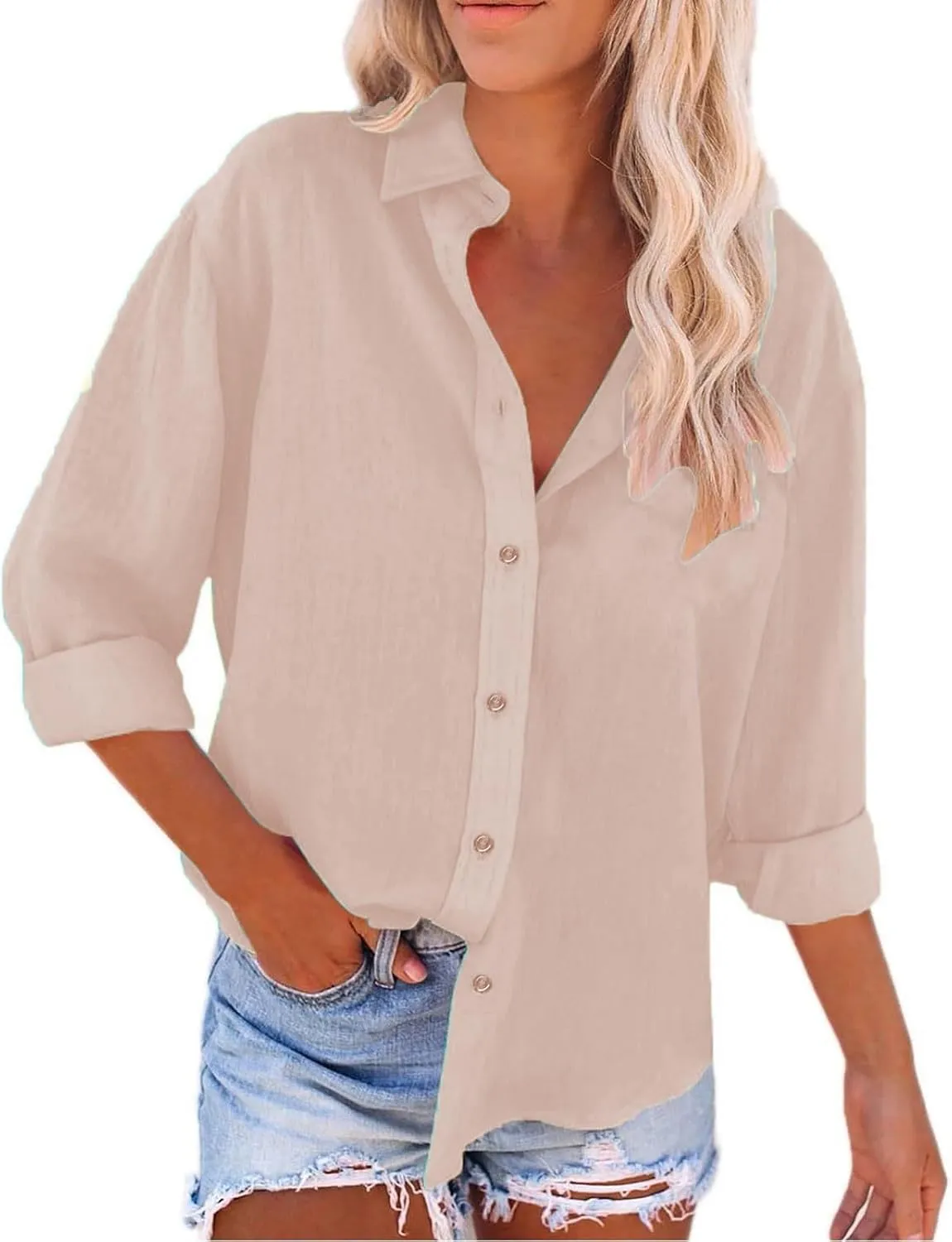 Women Linen Button Down Shirt Button Down Blouses Tops Sleeve Christmas Fall Jacket Dress Shirts for Women Blouse Blue