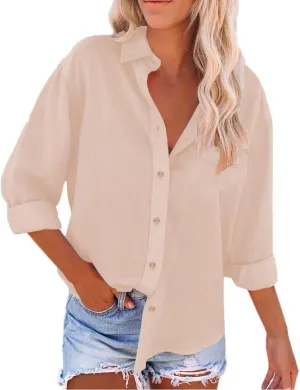 Women Linen Button Down Shirt Button Down Blouses Tops Sleeve Christmas Fall Jacket Dress Shirts for Women Blouse Blue