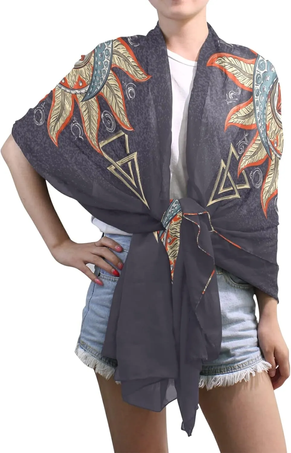 Women Long Silk Scarf, Satin Shawl Chiffon Large Stole Headscarf Sunscreen Wrap
