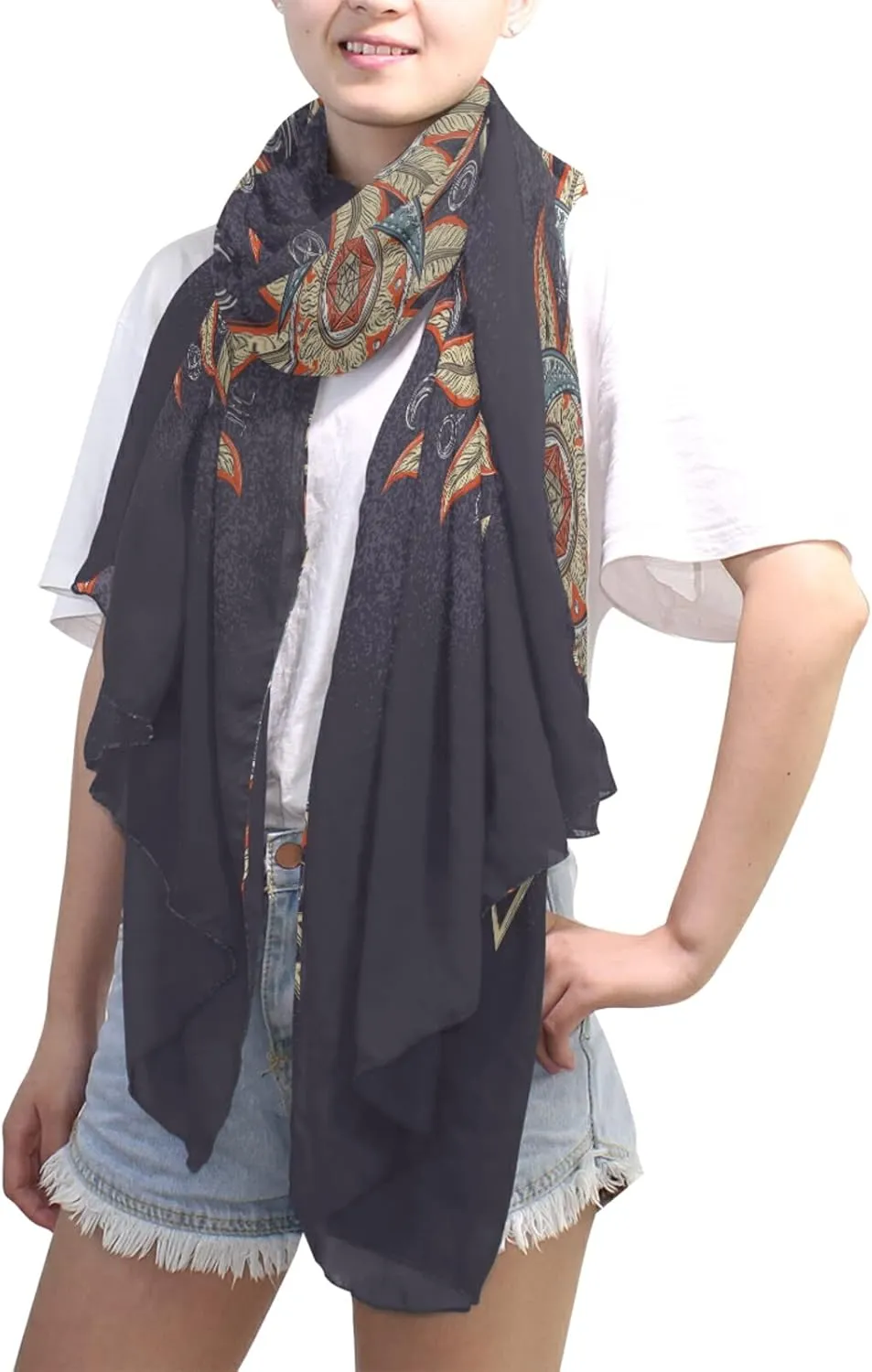 Women Long Silk Scarf, Satin Shawl Chiffon Large Stole Headscarf Sunscreen Wrap