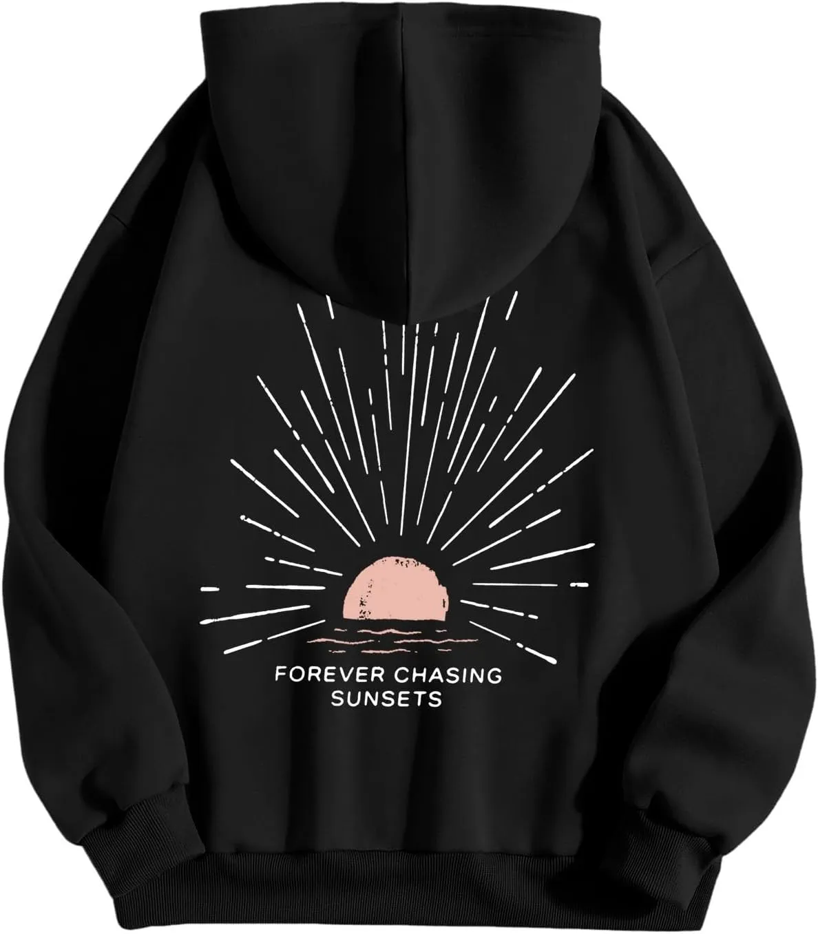 Women Oversized Hoodie Beachy Sweatshirt Letter Printed Always Chasing Sunsets Hoodies Solid Color Soft Top
