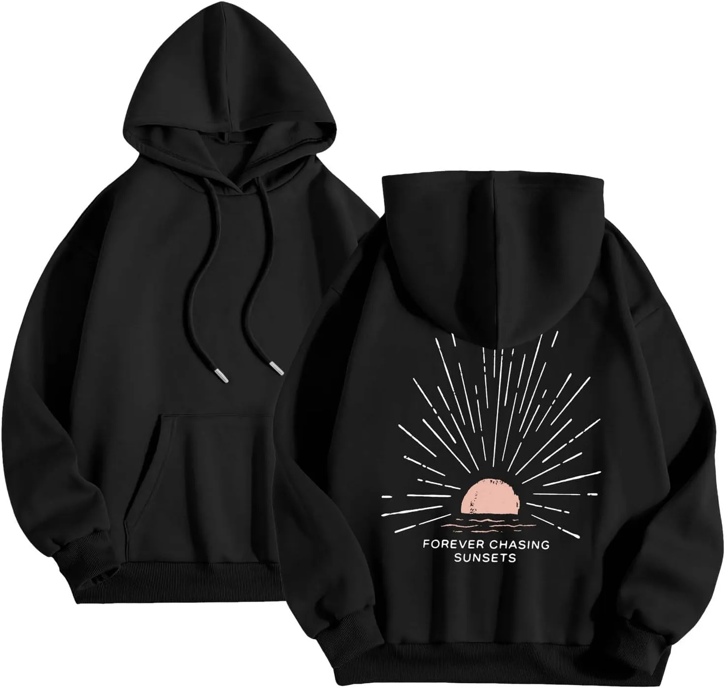 Women Oversized Hoodie Beachy Sweatshirt Letter Printed Always Chasing Sunsets Hoodies Solid Color Soft Top