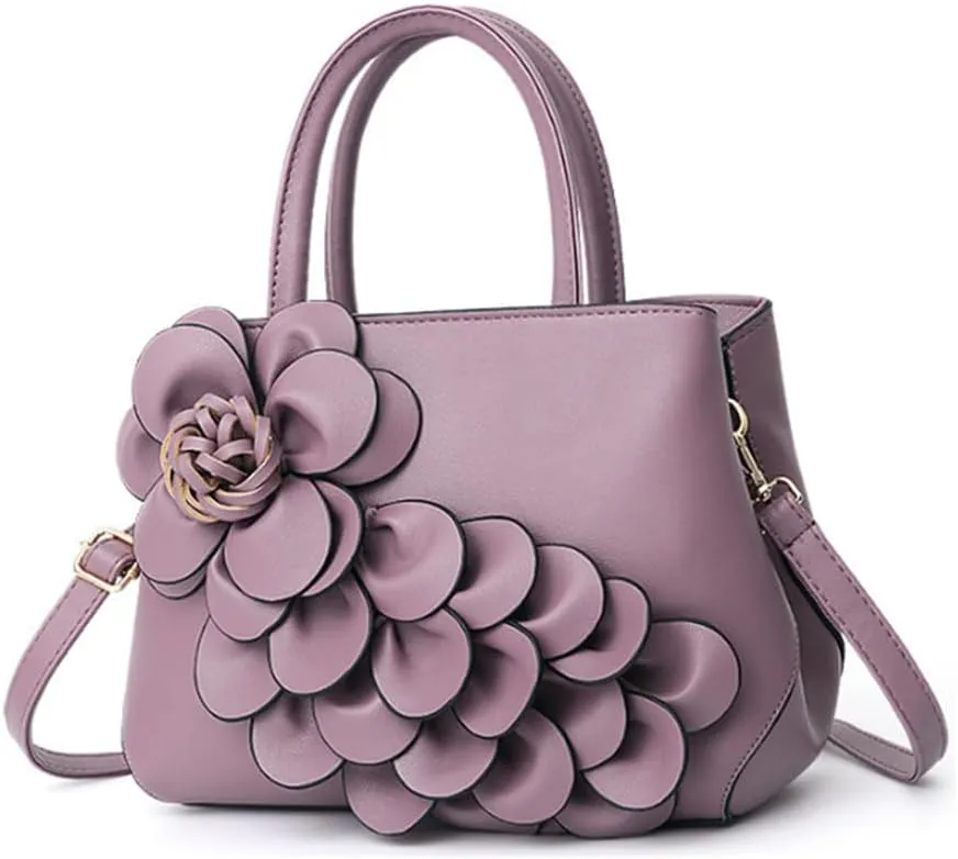 Women Petal Top Handle Handbag Purse PU Zipper Satchel Crossbody Shoulder Bag Tote