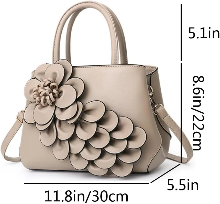 Women Petal Top Handle Handbag Purse PU Zipper Satchel Crossbody Shoulder Bag Tote