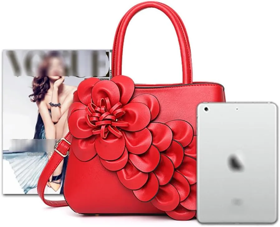 Women Petal Top Handle Handbag Purse PU Zipper Satchel Crossbody Shoulder Bag Tote