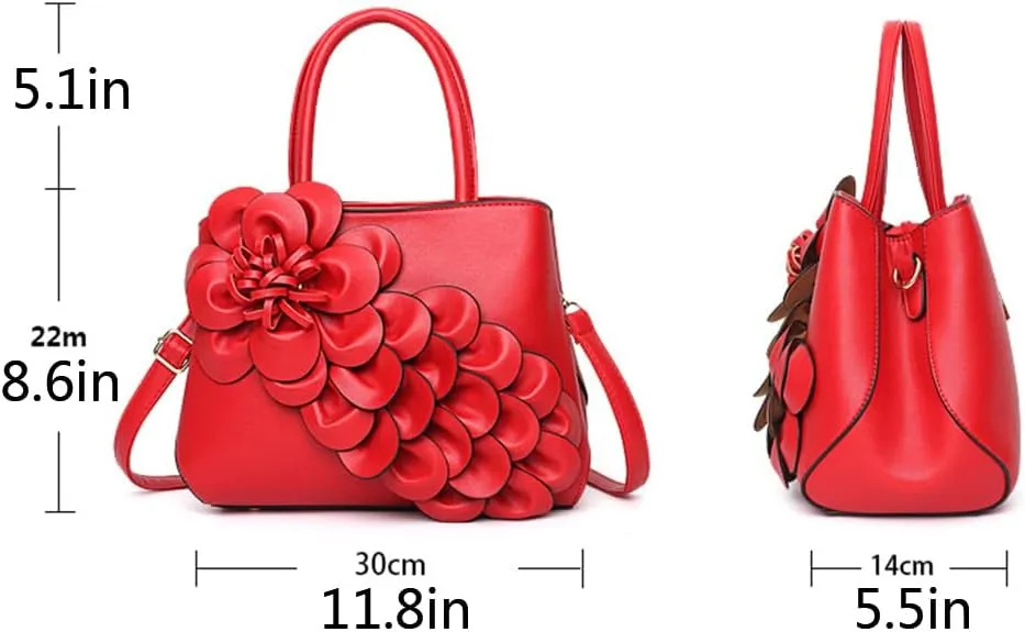 Women Petal Top Handle Handbag Purse PU Zipper Satchel Crossbody Shoulder Bag Tote