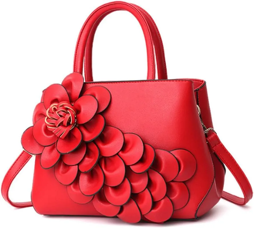 Women Petal Top Handle Handbag Purse PU Zipper Satchel Crossbody Shoulder Bag Tote