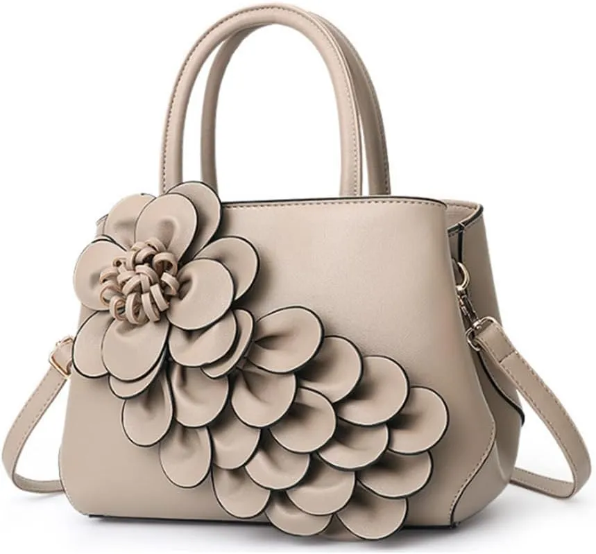 Women Petal Top Handle Handbag Purse PU Zipper Satchel Crossbody Shoulder Bag Tote