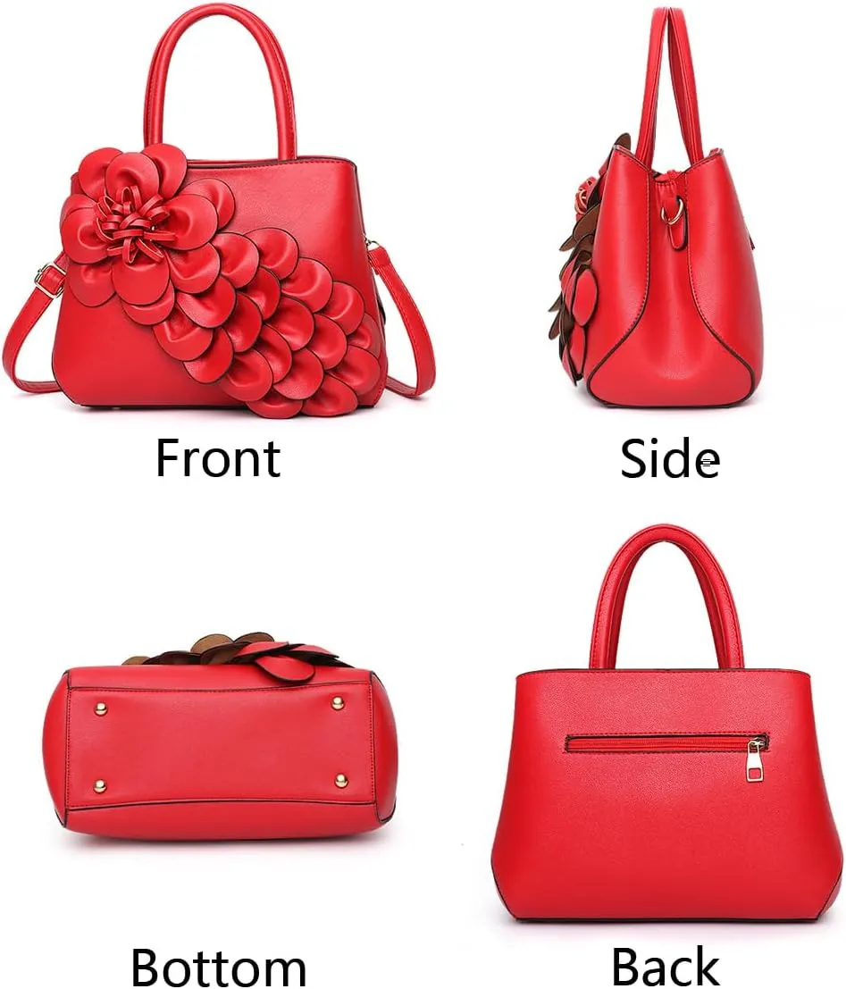 Women Petal Top Handle Handbag Purse PU Zipper Satchel Crossbody Shoulder Bag Tote