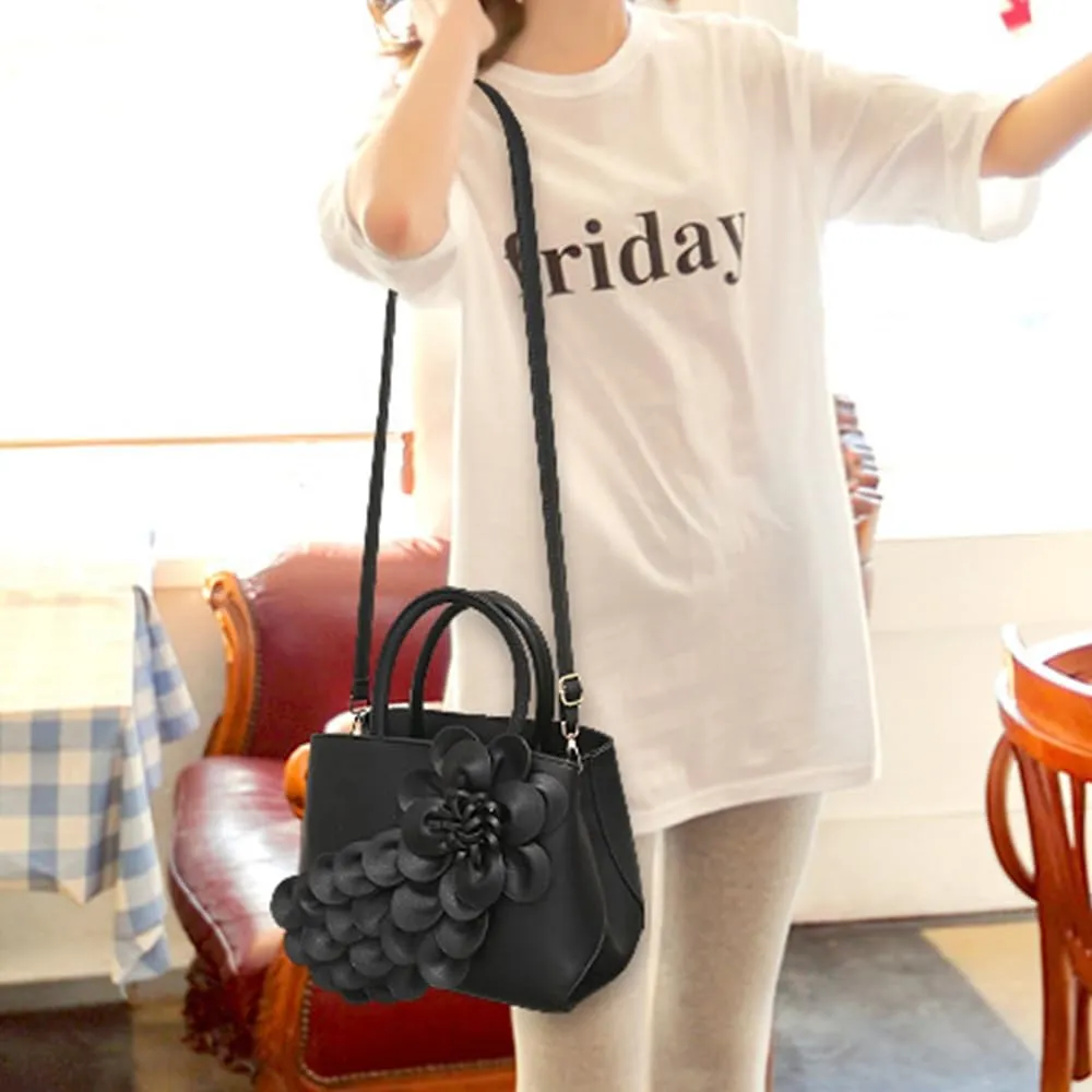 Women Petal Top Handle Handbag Purse PU Zipper Satchel Crossbody Shoulder Bag Tote