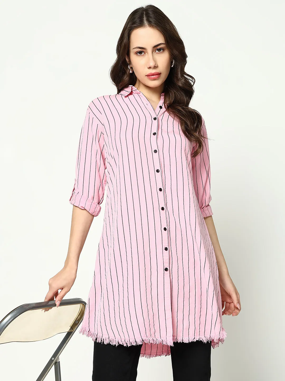Women Pink Striped Casual Shirt