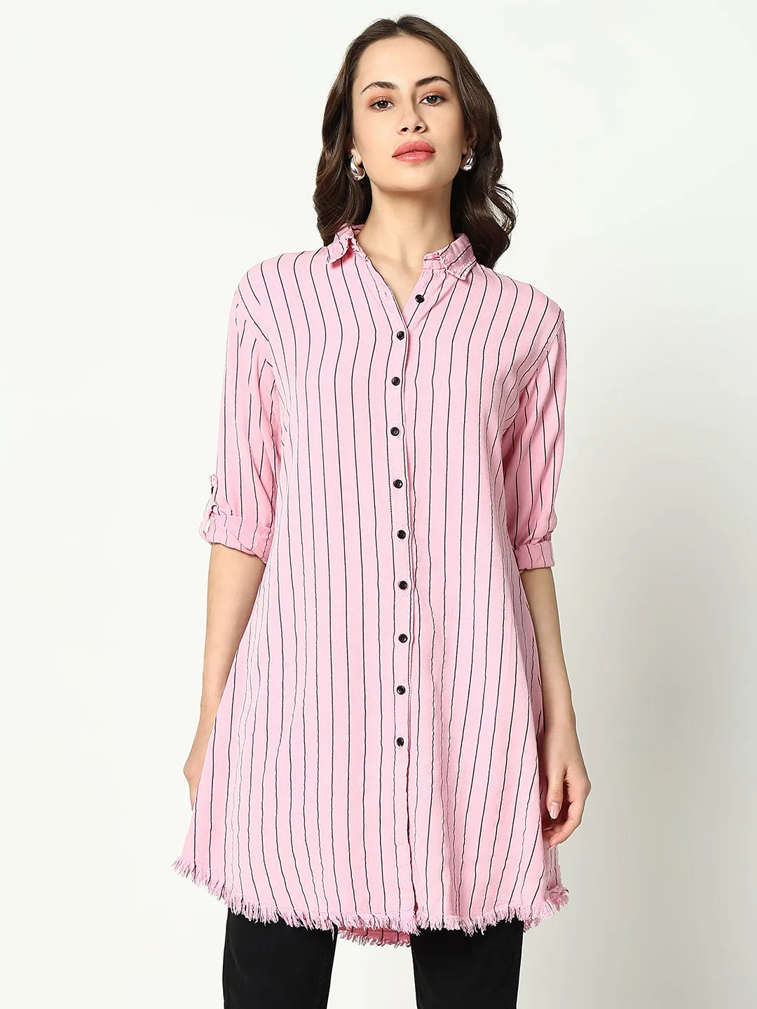 Women Pink Striped Casual Shirt