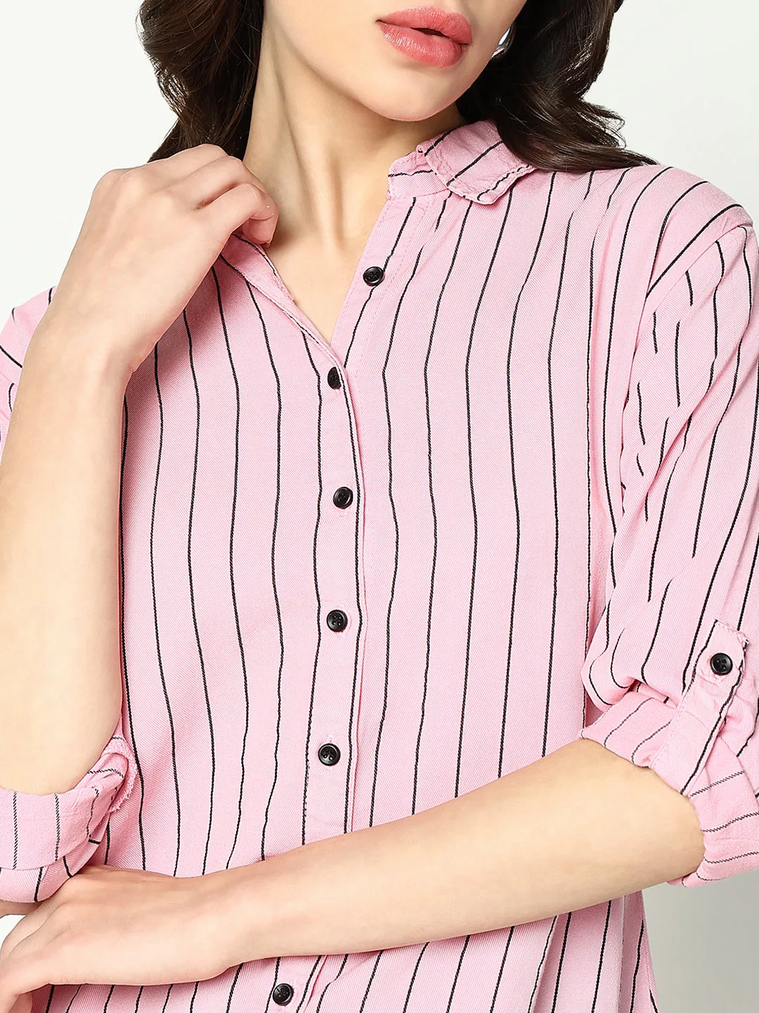 Women Pink Striped Casual Shirt