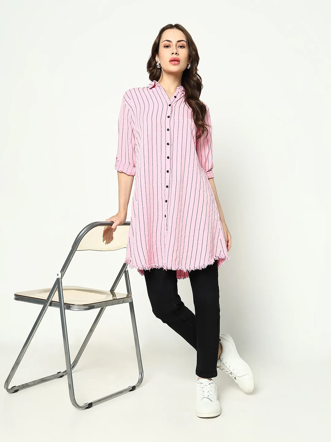 Women Pink Striped Casual Shirt