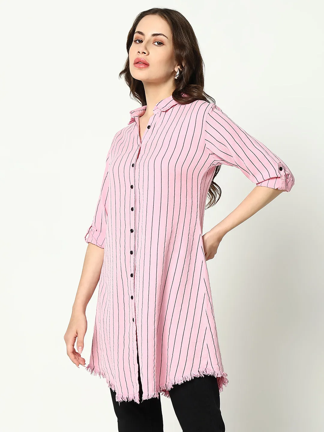Women Pink Striped Casual Shirt