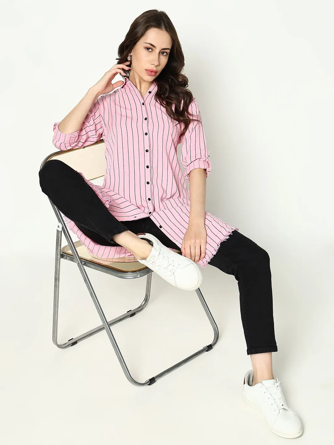 Women Pink Striped Casual Shirt