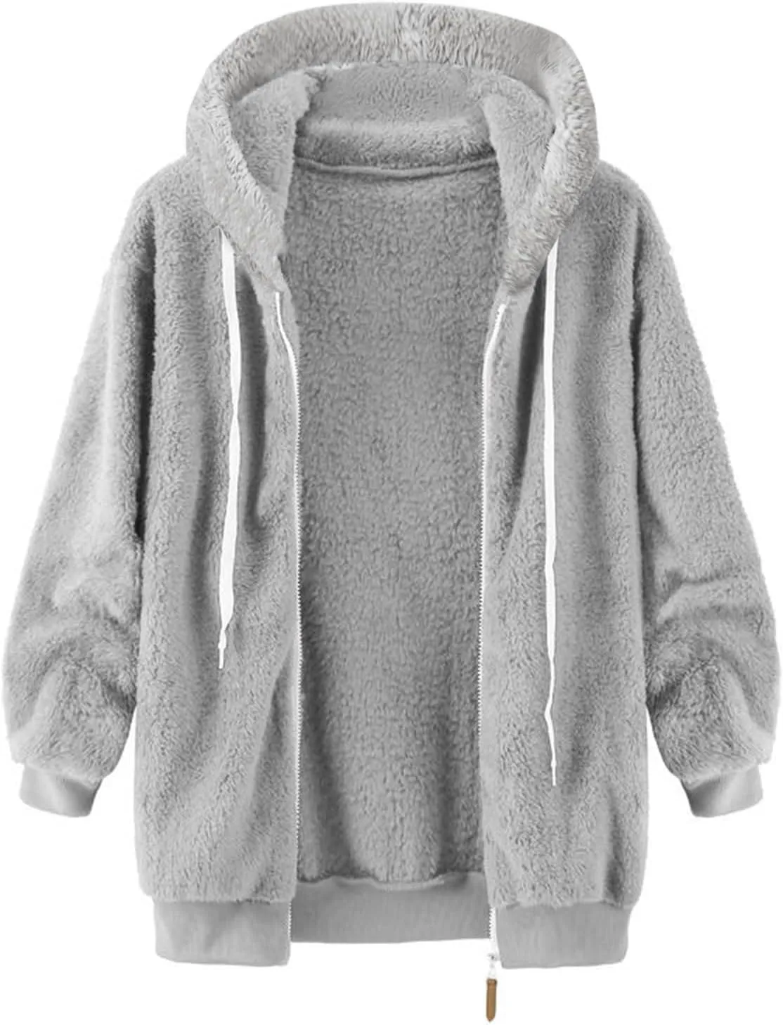 Women Sherpa Hoodie Lined Jackets Lamb Wool Padded Coat Faux Fur Shearling Fleece Full Zip Hoodies Outwear Tops