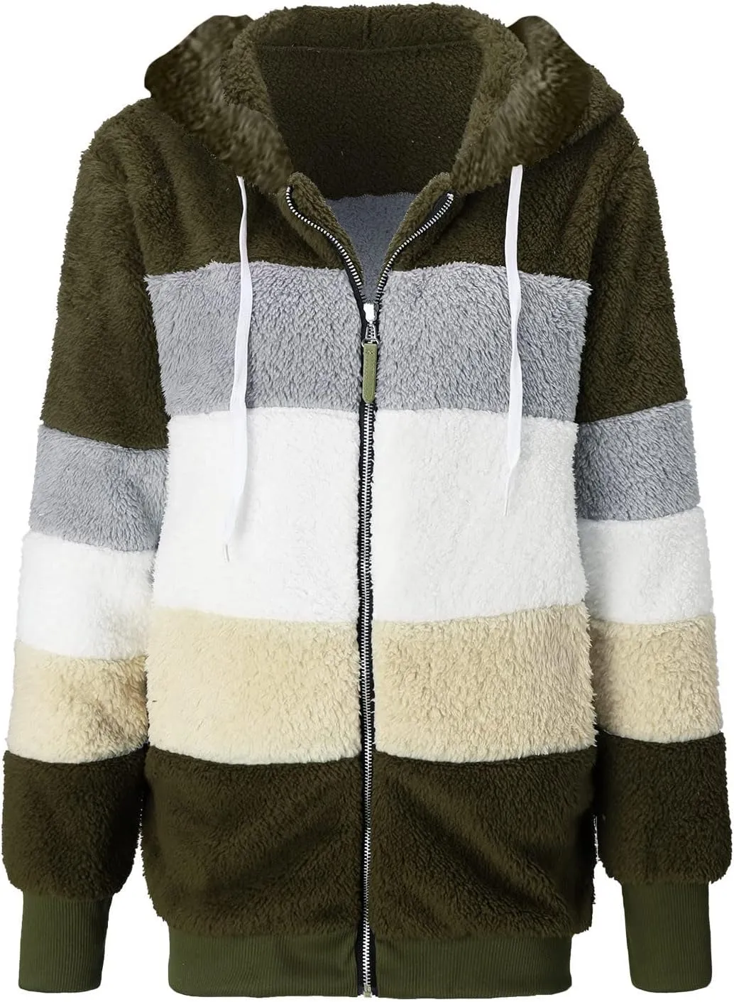 Women Sherpa Hoodie Lined Jackets Lamb Wool Padded Coat Faux Fur Shearling Fleece Full Zip Hoodies Outwear Tops
