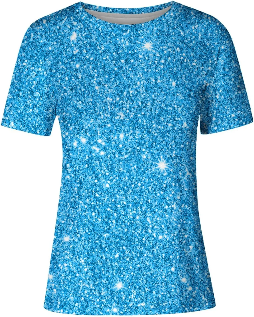 Women Sparkly Graphic Print Tops Tie Dye Tee Shirt Loose Short Sleeve Crewneck Tshirt Basic Casual Color Block Blouse