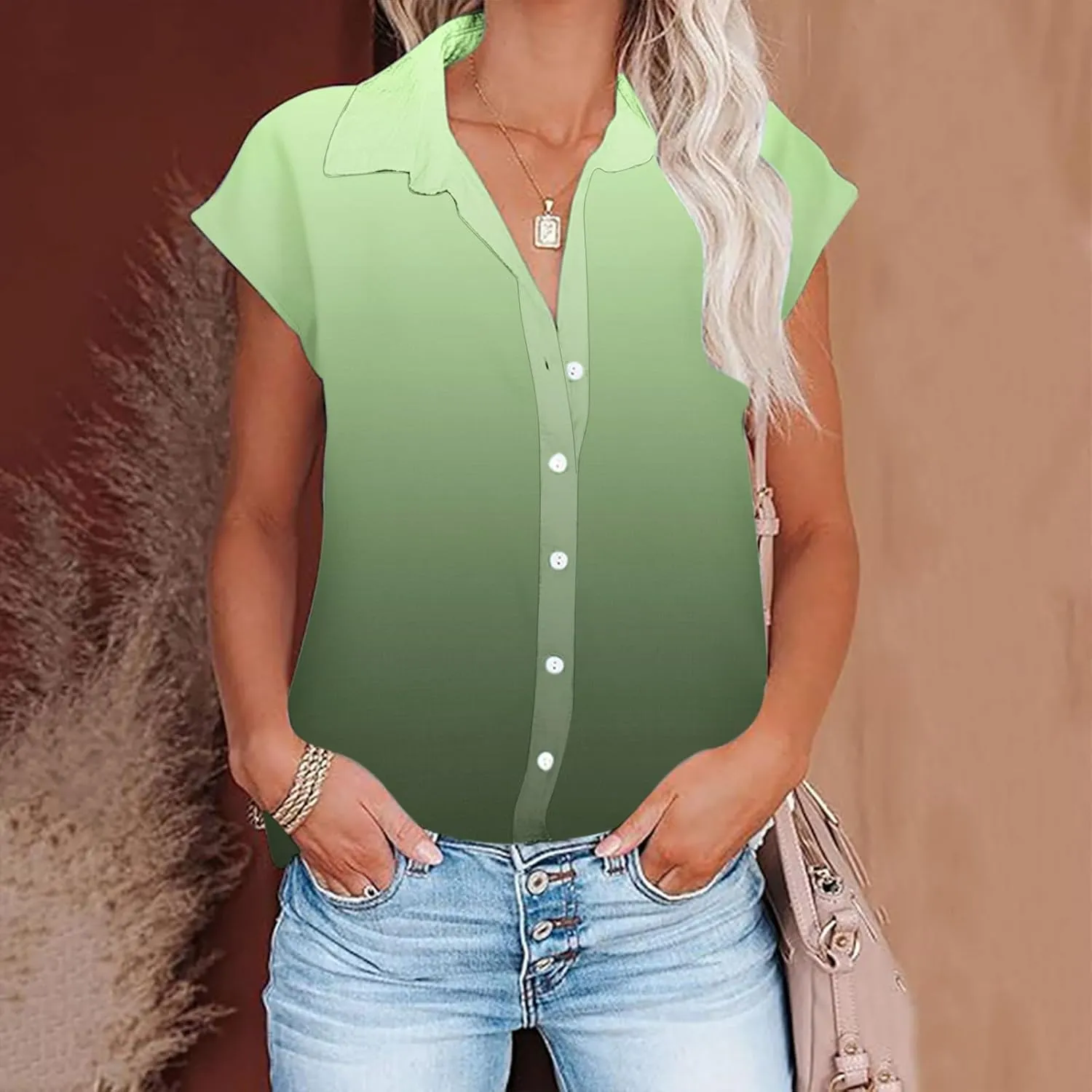 Women Summer Cotton Linen Tops Short Sleeve Button Down Shirts Trendy Dressy Blouse Tops Casual Chambray Clothes 2024