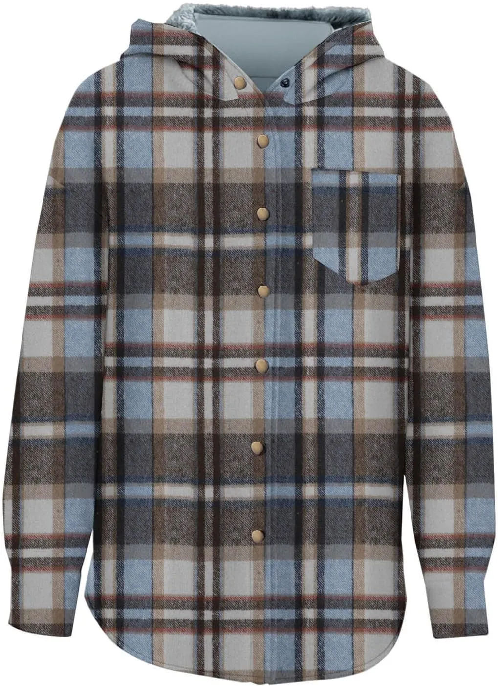 Women Wool Blend Trench Coat Plaid Trench Coat Fleece Sherpa Lined Shacket Jacket Hooded Oversized Color Block Hoodie