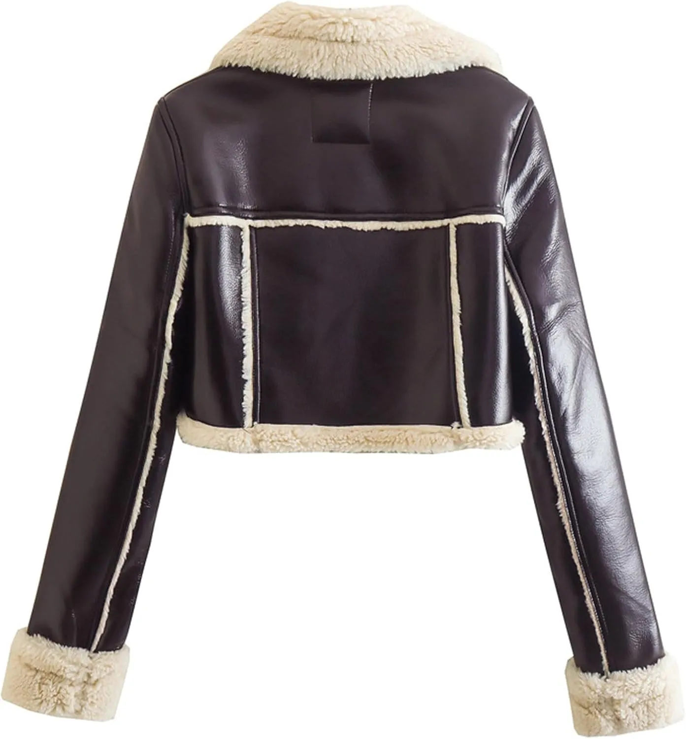 Womens 2023 Fashion Winter Coat Faux Leather Jackets Thicken Fleece Lined Lapel Cropped Moto Biker Casual Short Jacket