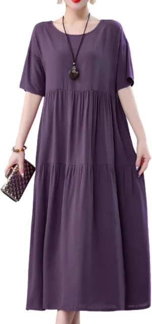 Womens 2025 Summer Boho Midi Dress Short Sleeve Plus Size Flowy Floral Casual Loose Smocked Beach Dresses