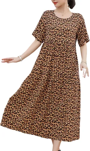 Womens 2025 Summer Boho Midi Dress Short Sleeve Plus Size Flowy Floral Casual Loose Smocked Beach Dresses