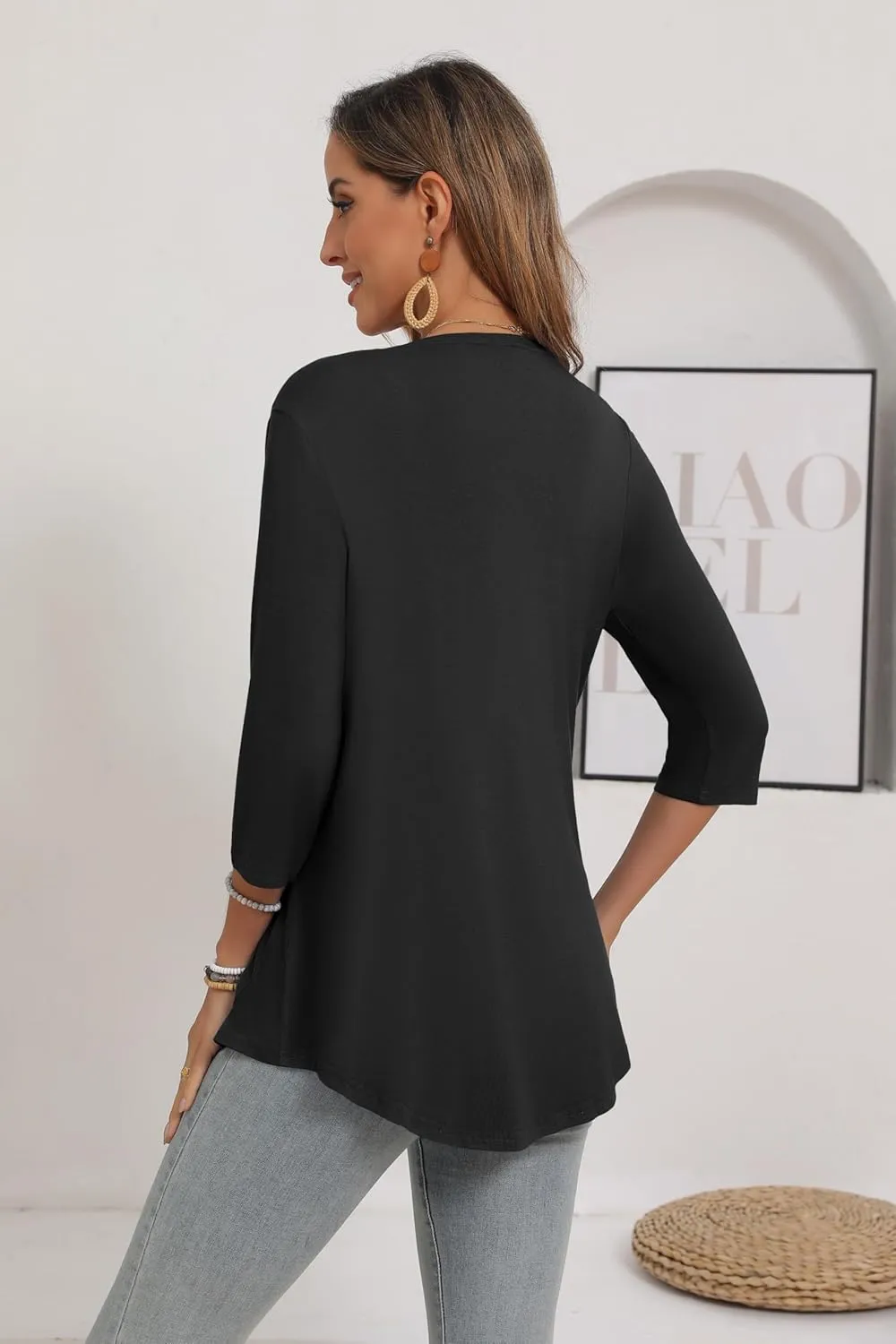 Women's 3/4 Sleeve Open Front Cardigan Casual Loose Lightweight Cardigans with Pockets